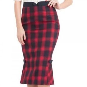 Voodoo Vixen Red and Navy Checkered Pencil Skirt